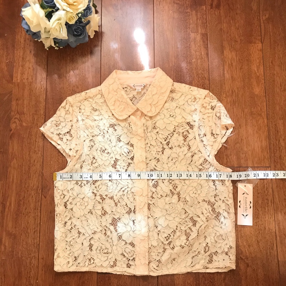 Nanette Lepore Lace Button Down Collared Blouse M